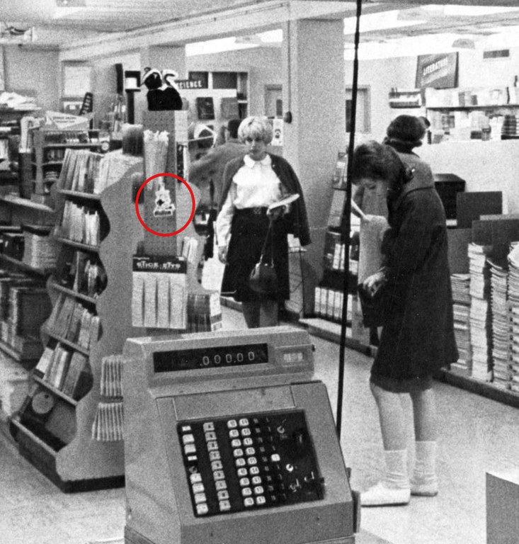 bookstorewithtommy.jpg Tommy Titan Sticker for Sale in ca. 1959 bookstore